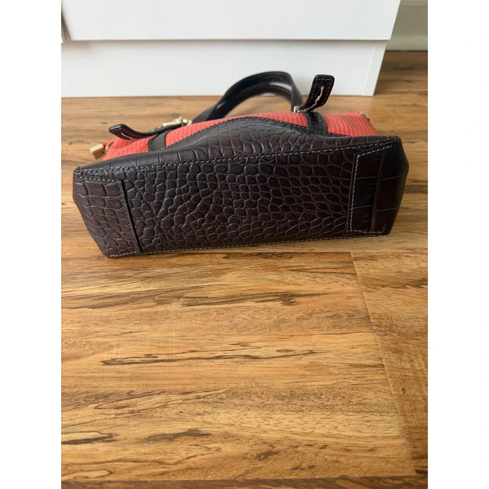 Ripani Italian Leather Handbag Red Woven Brown Croc Embossed Satchel Bag